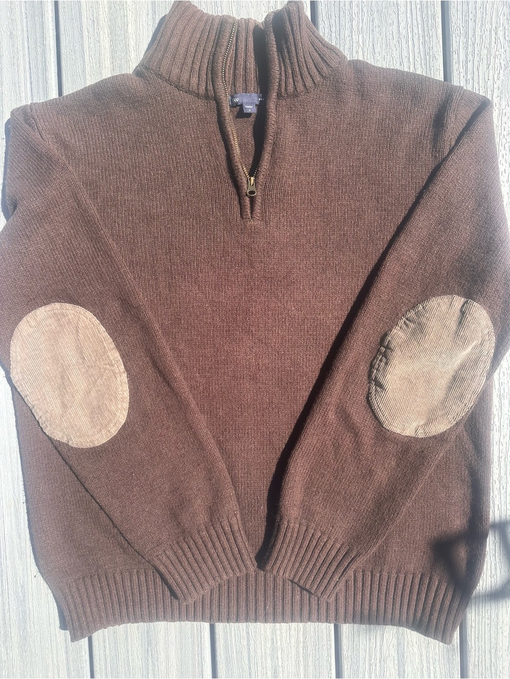 Gap Men's Quarter – Zip Mock Neck Pull Over Sweater W/ Elbow Patches Size Large